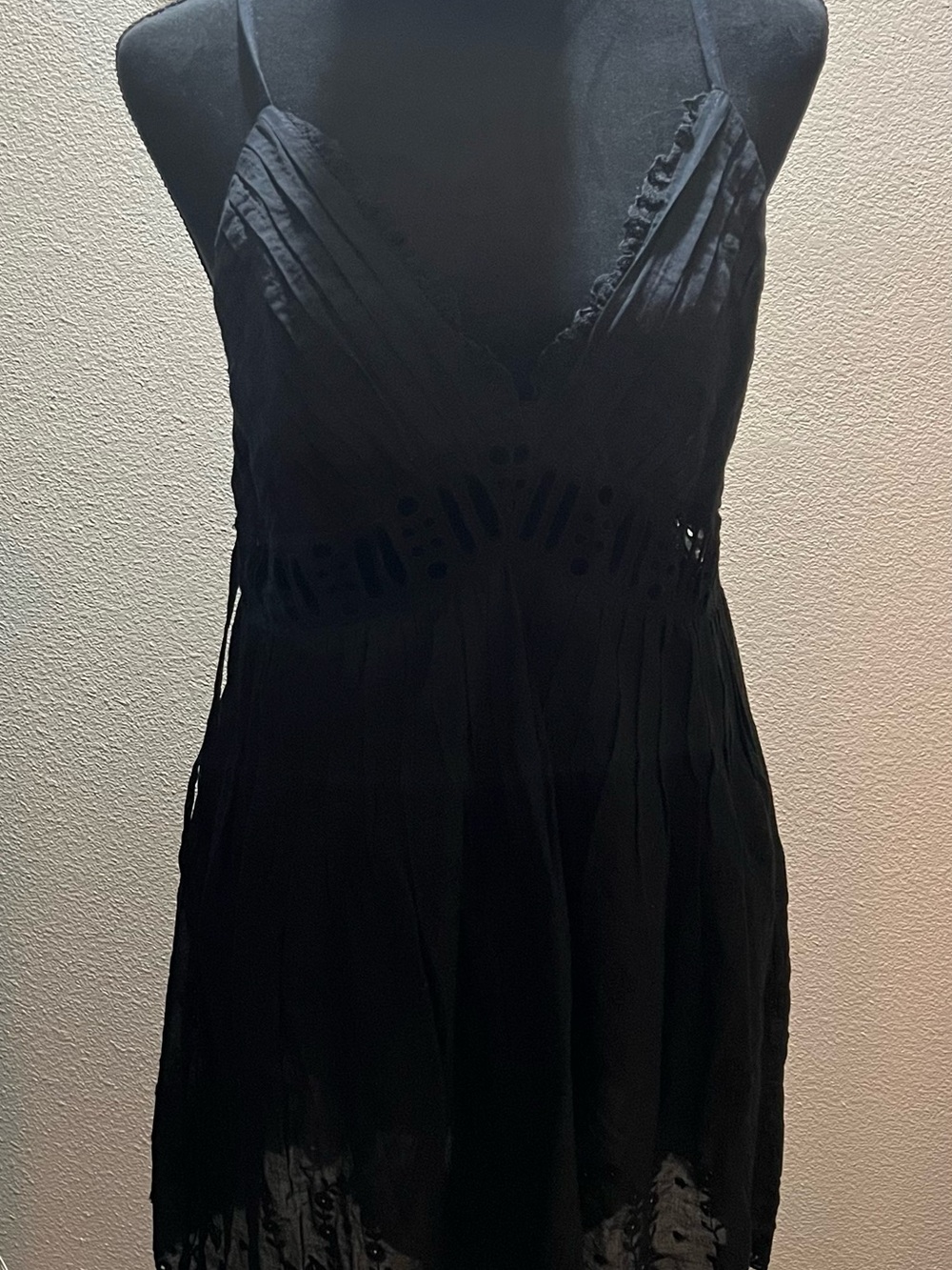 Free People Black V-Neck Spaghetti Strap Dress